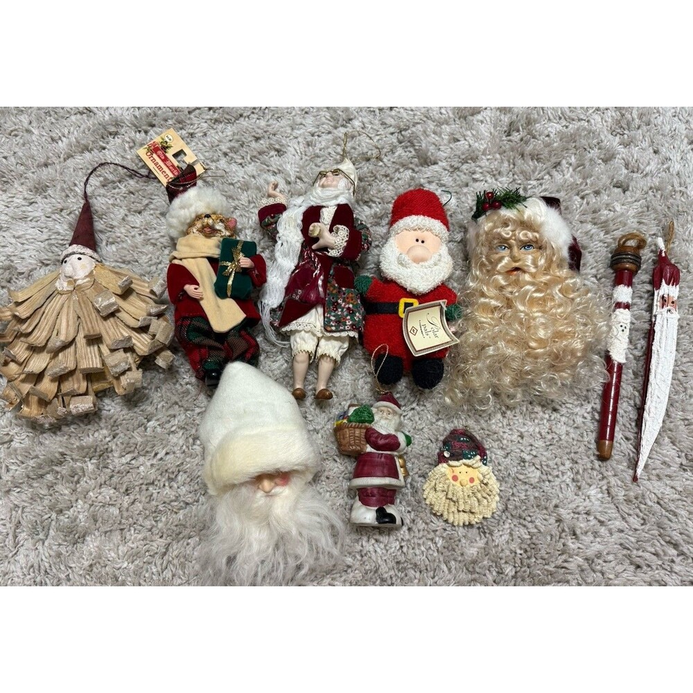 Set Of 10 Vintage Santa Claus Themed Ornaments Country Cute